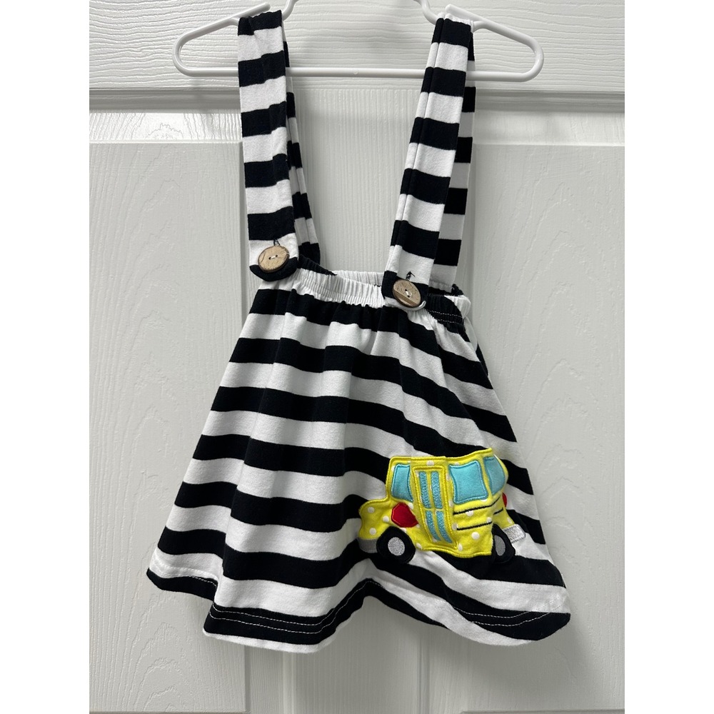Unbranded Kids Striped School Bus Pinafore Jumper Dress Black White Cotton READ